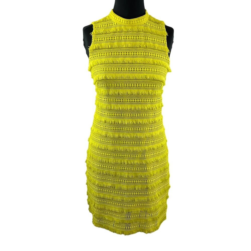 NWT J.Crew Citron Yellow Sleeveless Fringe Lace Knee Length Sheath Dress Size 2